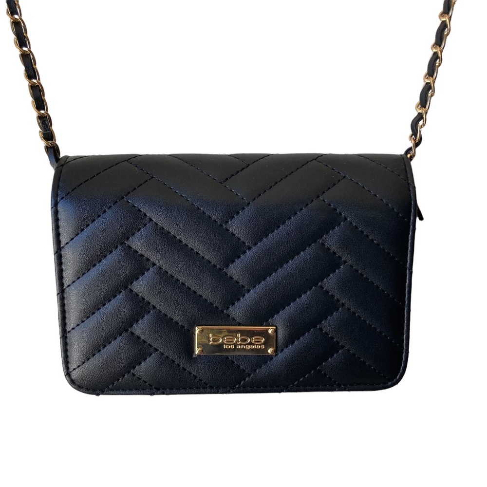 Bebe Black Leather Quilted Crossbody Bag